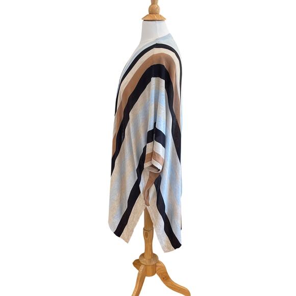 H&M Blue, Tan, Black Striped Short Sleeve Open Front Kimono Cardigan, XS/S - Picture 4 of 12